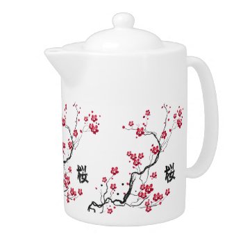 Oriental Style Sakura Cherry Blossom Art Teapot by giftsbonanza at Zazzle
