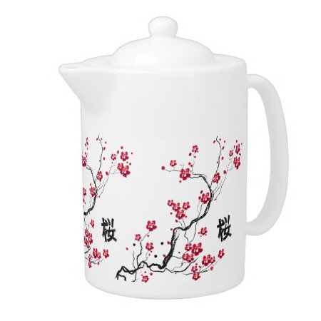 Oriental Style Sakura Cherry Blossom Art Teapot