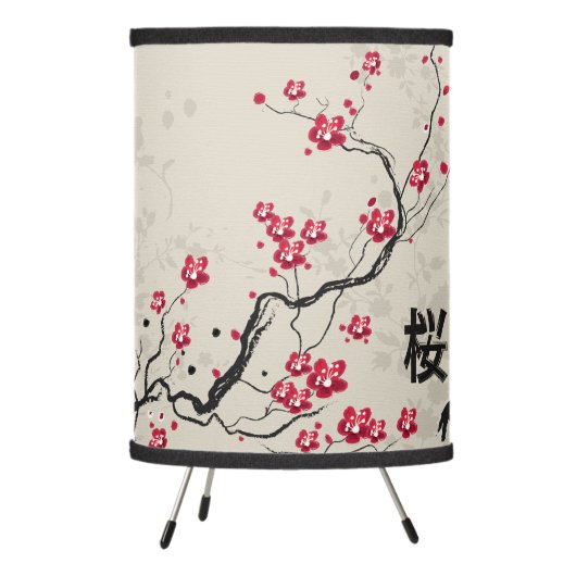 Oriental Style Sakura Cherry Blossom Art Tripod Lamp (Left)