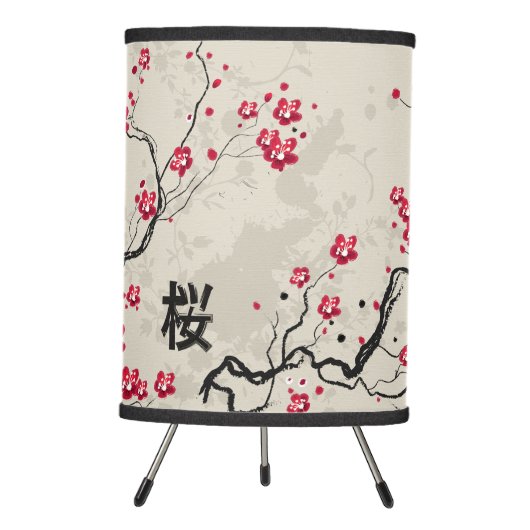 Oriental Style Sakura Cherry Blossom Art Tripod Lamp (Front)
