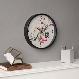 Oriental Style Sakura Cherry Blossom Art Wall Clock