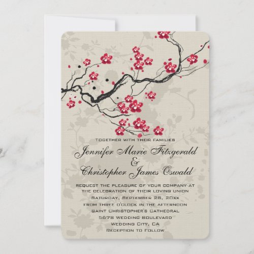 Oriental Style Sakura Cherry Blossom Art Wedding Invitation