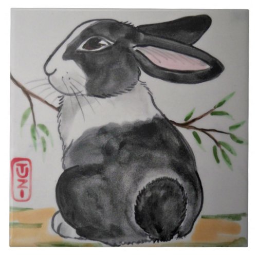 Oriental Style TUZI Dutch Rabbit 6 Tile Trivet