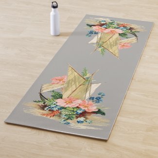 Oriental Style Vintage Sailboat filled with flower Yoga Mat