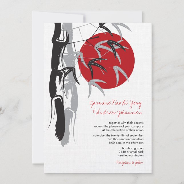 Oriental Sunrise Zen Bamboo Garden Asian Wedding Invitation (Front)