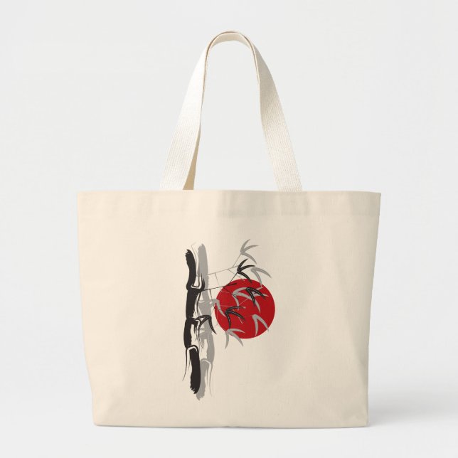 Oriental Sunrise Zen Bamboo Garden Asian Wedding Large Tote Bag (Front)