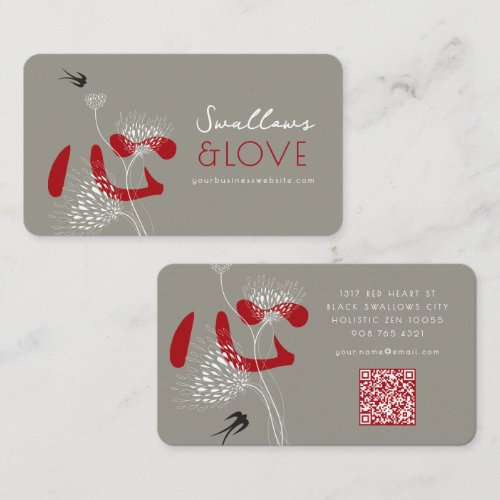 Oriental Swallows Birds & Red Chinese Heart Floral Business Card