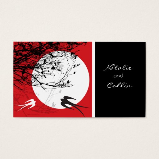 Customizable Oriental Swallows in Moonlight Chinese Wedding Business Card