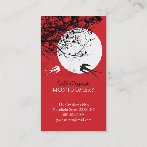 Oriental Swallows Birds Moonlight Tree Branches Ze Business Card Templates
