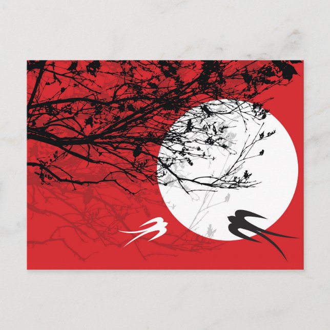 Oriental Swallows in Moonlight Postcard (Front)