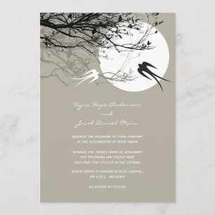 Oriental Swallows Moonlight Asian Wedding Invite