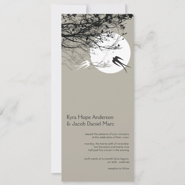 Oriental Swallows Moonlight Asian Wedding Invite (Front)