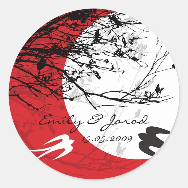 Oriental Swallows Moonlight Asian Wedding Sticker (Front)