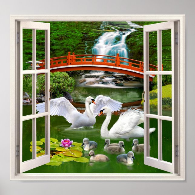 ORIENTAL SWAN GARDEN FAKE WINDOW POSTER (Front)