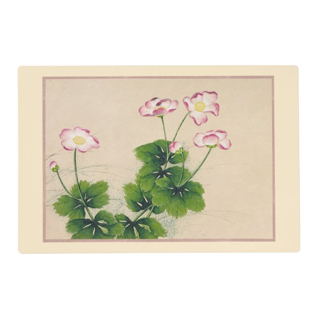 Oriental Table Placemat, Chinese Pink Flowers Placemat (Front)