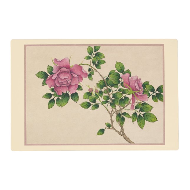 Oriental Table Placemats, Chinese Flowers Pink Placemat (Front)