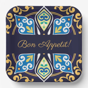 Oriental tiles, Azulejos , customizable Square Paper Plates