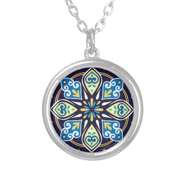 Oriental tiles, Azulejos Silver Plated Necklace (Front)