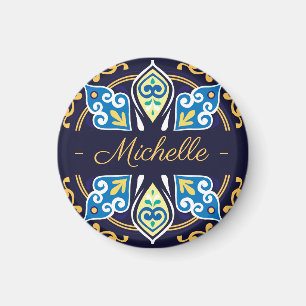 Oriental tiles, Azulejos , with name round Magnet