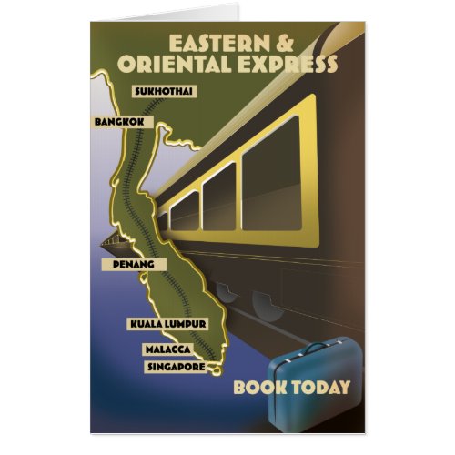 Oriental train travel poster card