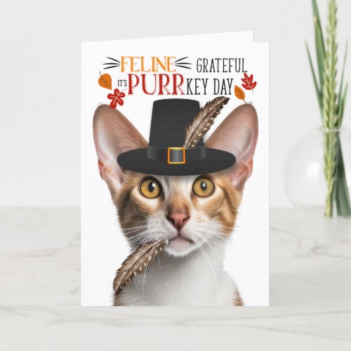Oriental Tricolor Cat Grateful for PURRkey Day Holiday Card