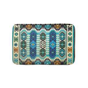 Oriental Turkish Persian Carpet Blue Green Bath Mat