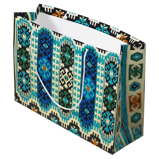 Oriental Turkish Persian Carpet Blue Green Large Gift Bag (Back Angled)