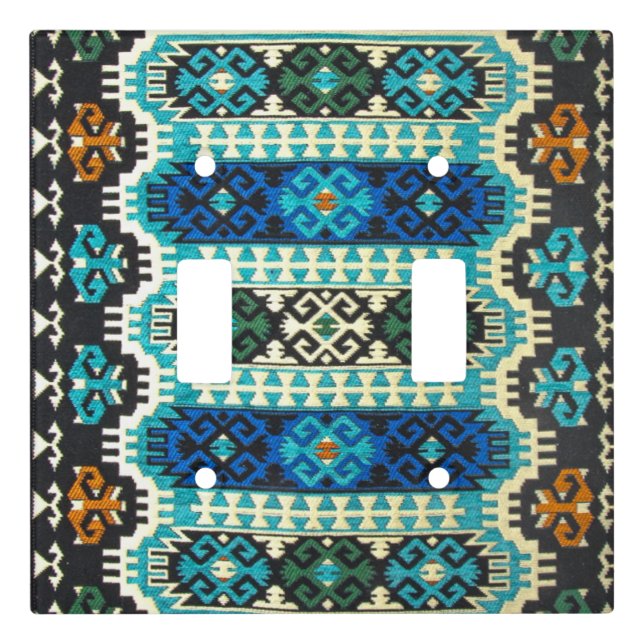 Oriental Turkish Persian Carpet Blue Green Light Switch Cover (Front)