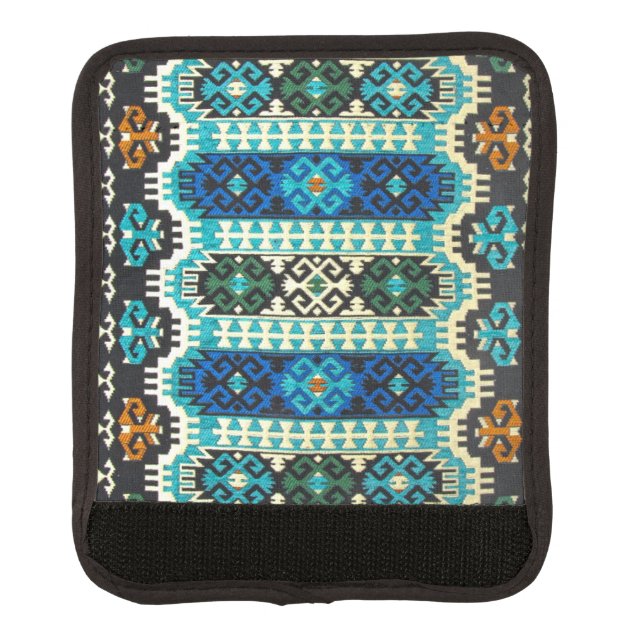 Oriental Turkish Persian Carpet Blue Green Luggage Handle Wrap (Front)