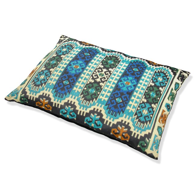 Oriental Turkish Persian Carpet Blue Green Pet Bed (Angled)