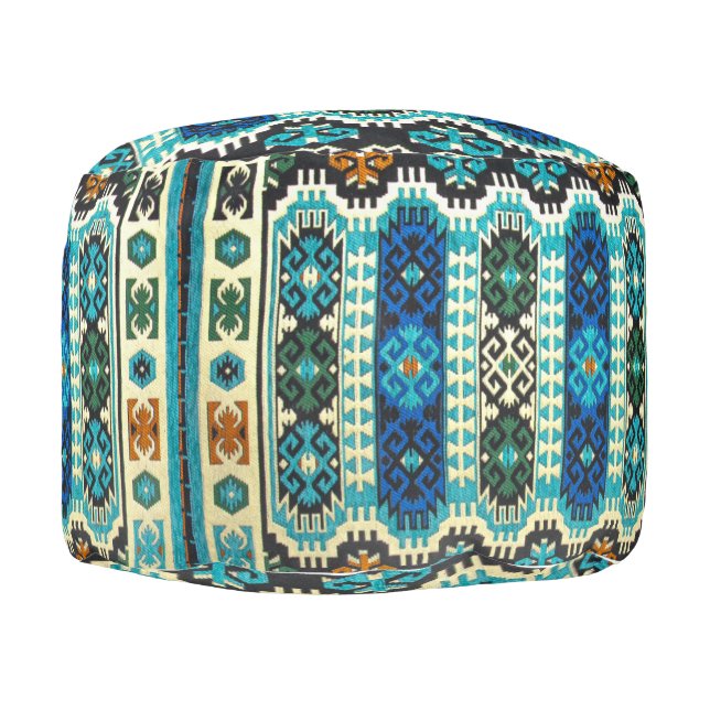 Oriental Turkish Persian Carpet Blue Green Pouf (Right)