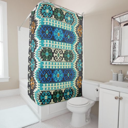 Oriental Turkish Persian Carpet Blue Green Shower Curtain