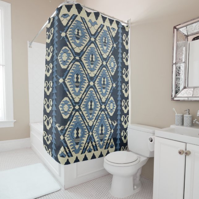 Oriental Turkish Persian Carpet Blue Shower Curtain (In Situ)