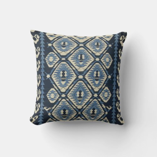 Oriental Turkish Persian Carpet Blue Throw Pillow