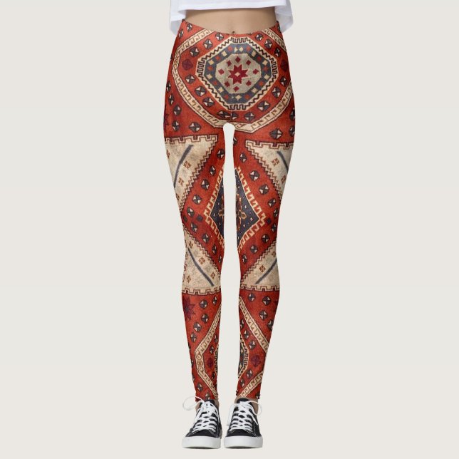 Oriental Turkish Persian Carpet Red Leggings (Front)
