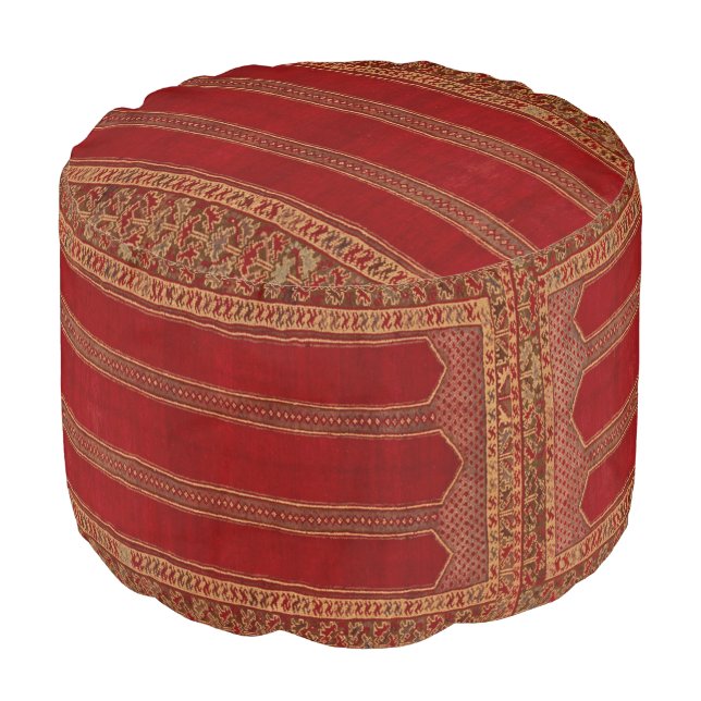 Oriental Turkish Persian Carpet Red  Pouf (Angled Front)
