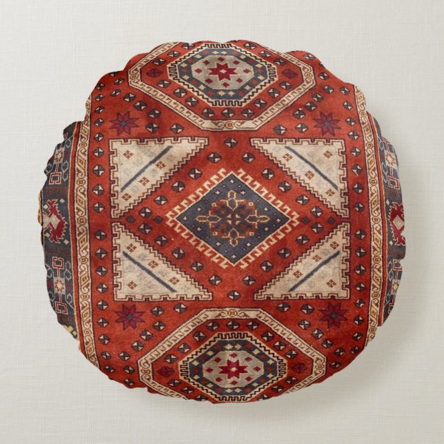 Oriental Turkish Persian Carpet Red Round Pillow (Front)