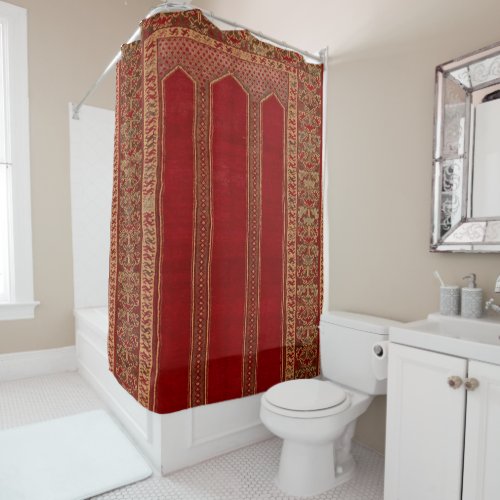 Oriental Turkish Persian Carpet Red Shower Curtain