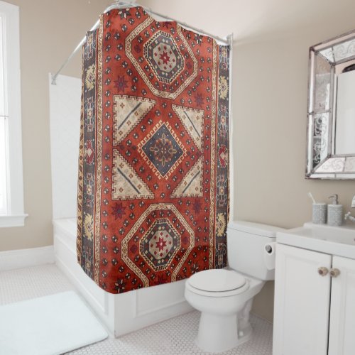 Oriental Turkish Persian Carpet Red Shower Curtain