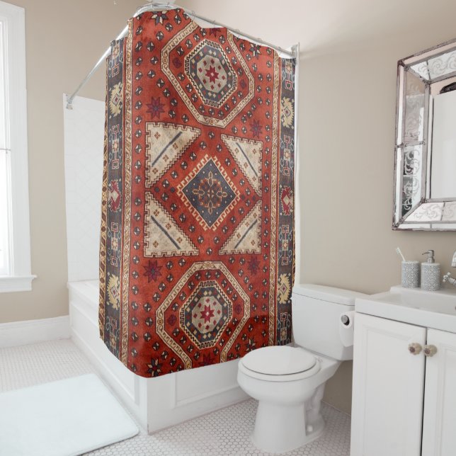 Oriental Turkish Persian Carpet Red Shower Curtain (In Situ)