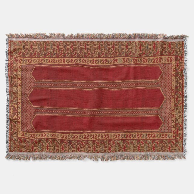 Oriental Turkish Persian Carpet Red Throw Blanket (Front)