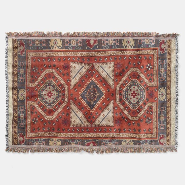 Oriental Turkish Persian Carpet Red Throw Blanket (Front)