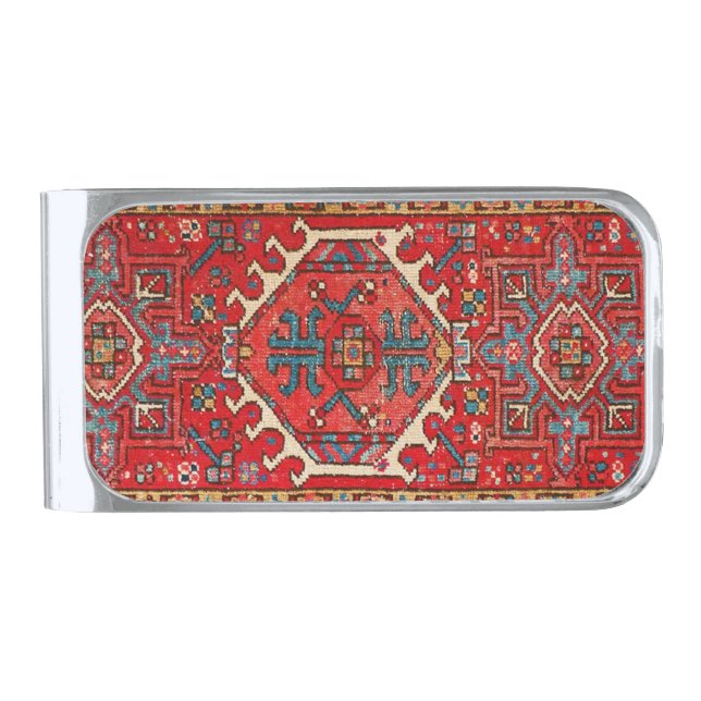 Oriental Turkish Persian  Carpet Silver Finish Money Clip (Front)
