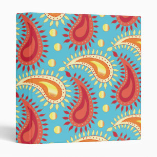 Oriental Turquoise Orange Persian Paisley Pattern Binder