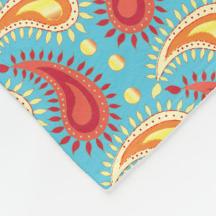 Oriental Turquoise Orange Persian Paisley Pattern Fleece Blanket