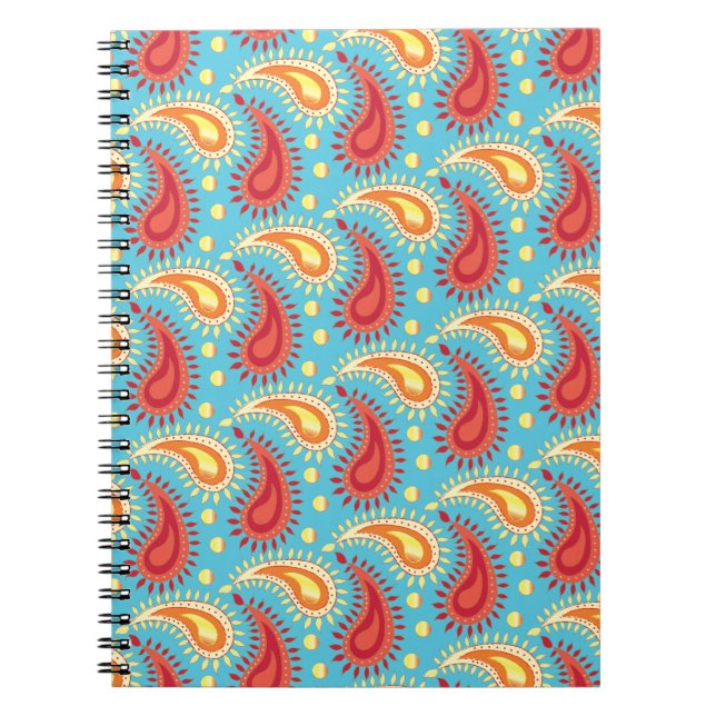 Oriental Turquoise Orange Persian Paisley Pattern Notebook (Front)