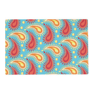 Oriental Turquoise Orange Persian Paisley Pattern Placemat