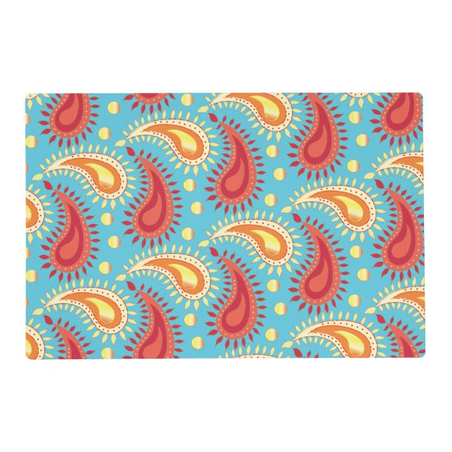 Oriental Turquoise Orange Persian Paisley Pattern Placemat (Front)