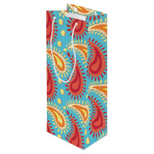 Oriental Turquoise Orange Persian Paisley Pattern Wine Gift Bag