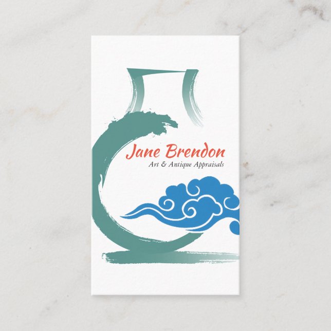 Oriental Vase & Clouds Art Antiques Appraiser Business Card (Front)